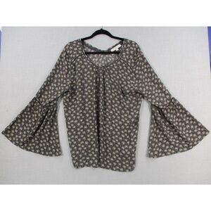 LOFT Dark Gray Brown Abstract Boho‎ Peasant Blouse Top Womens Size L